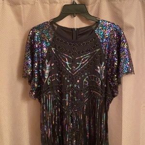Multi-colored, sequined and beaded cocktail dress